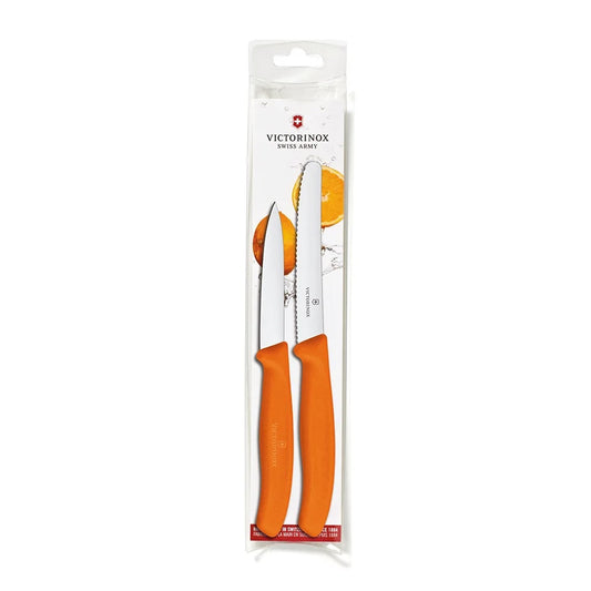 Utility & Paring Knife Set - Stainless Steel, Orange Handles