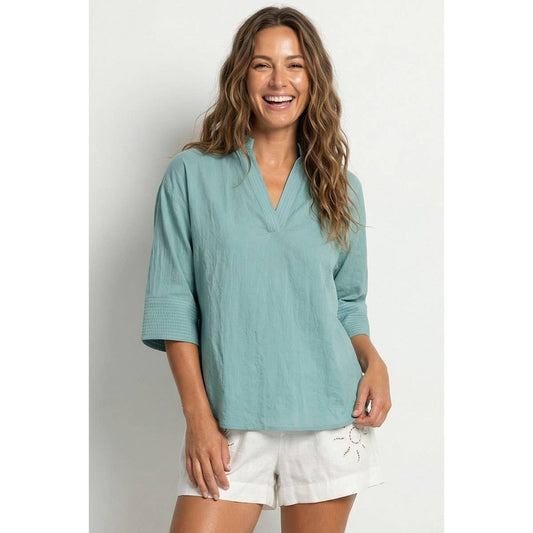 Contrast Stitch Detail Popover Blouse