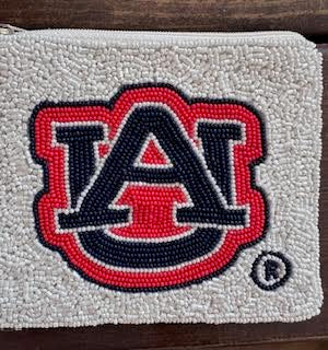 Auburn White Beaded Coin Pouch