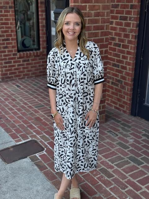 Short Sleeve Print Midi Dress