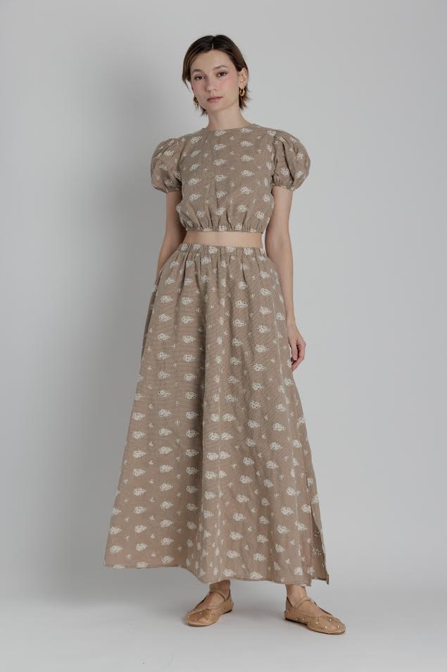 Embroidered Grid Maxi Skit