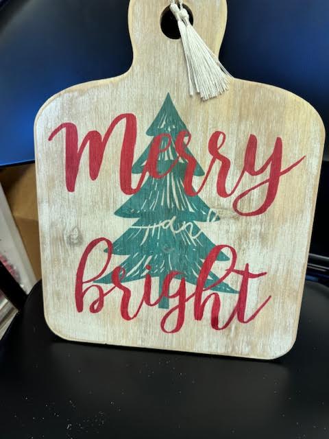 Holiday wood Sign with Beaded Handle