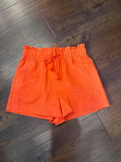 Coral High-Waisted Woven Shorts