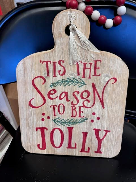 Holiday wood Sign with Beaded Handle