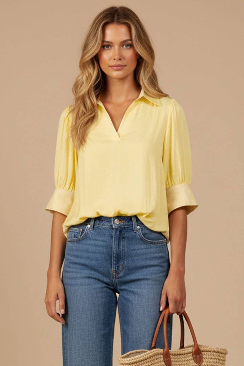 Half Sleeve Hi-lo Bubble Hem Blouse