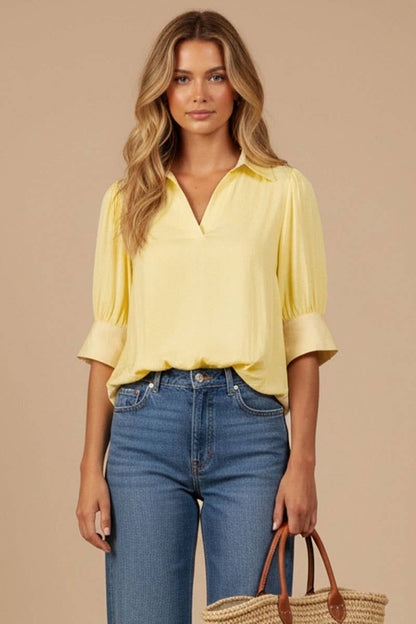 Half Sleeve Hi-lo Bubble Hem Blouse