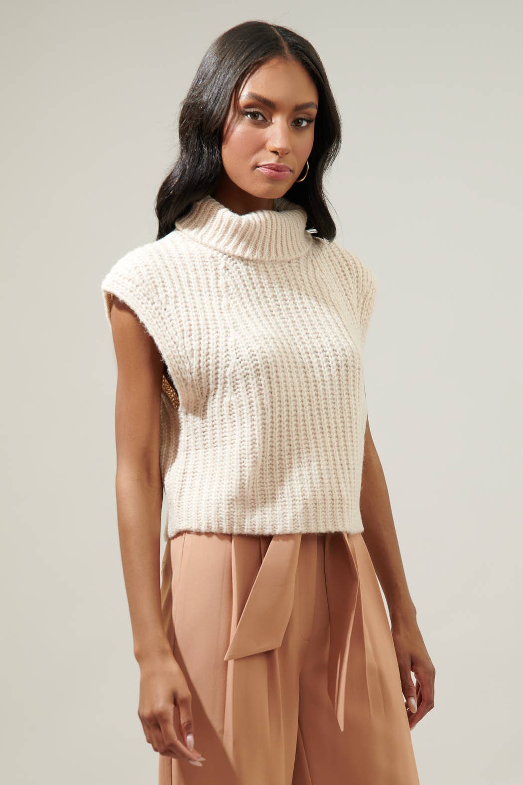 Monica Sleeveless Cropped Turtleneck Sweater