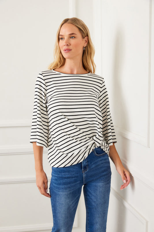Stripe Flare Sleeve Pick Up Top