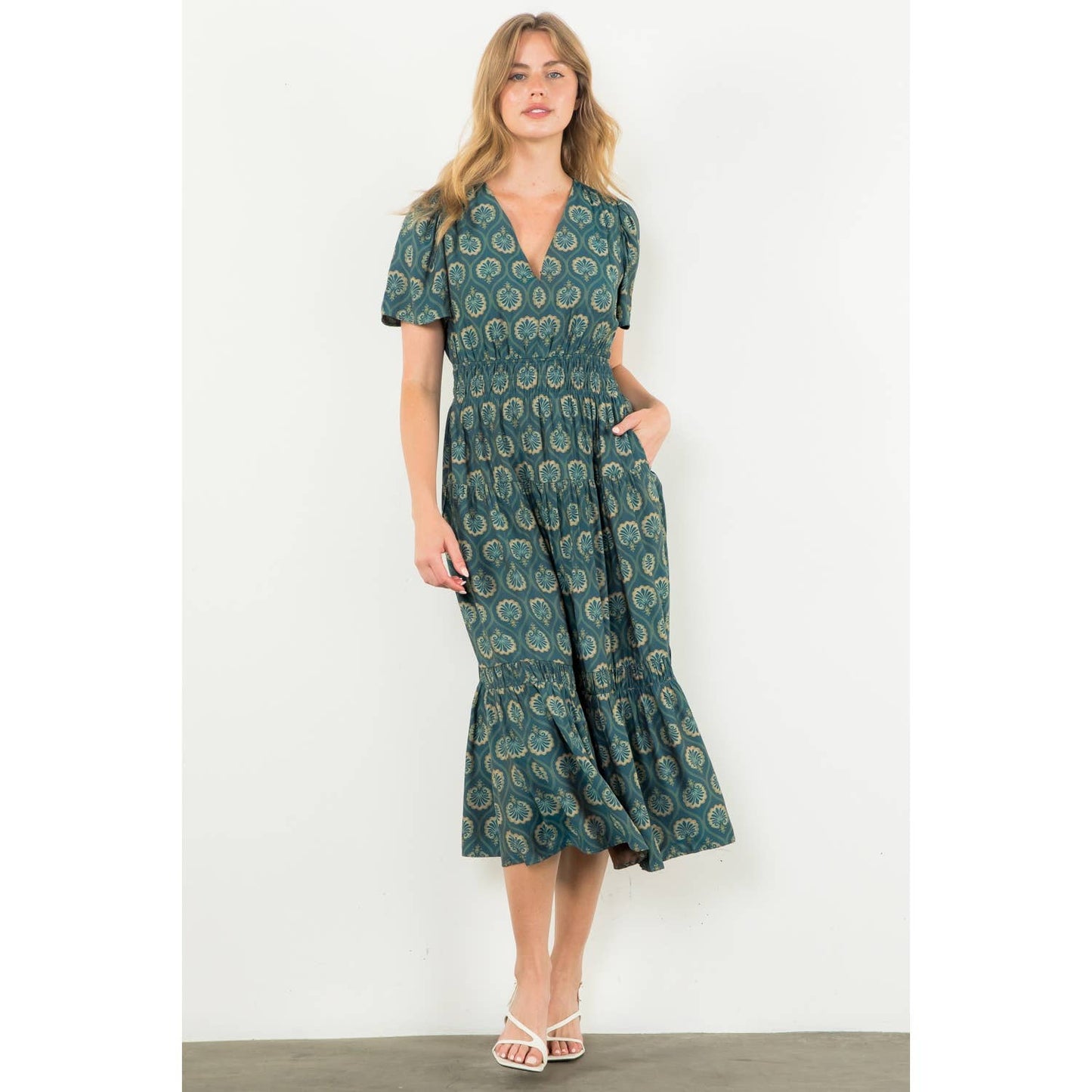 Smocked Waist Teal Maxi Dress