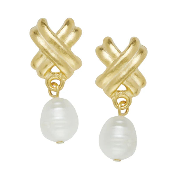 Mini X Pearl Drop Studs