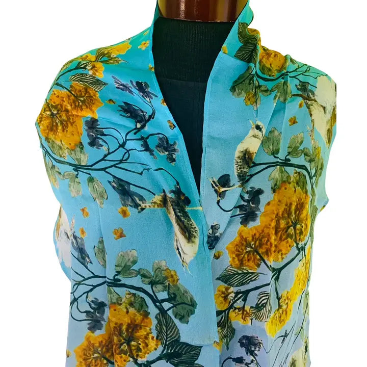 Flowers and Feathers Scarf - Viburnum Wrens