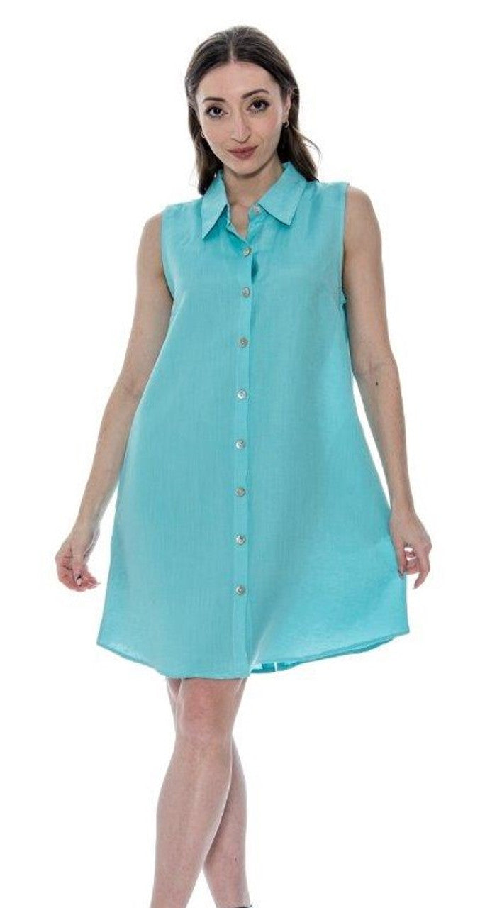 Toofan Linen Sleeveless Back Button Pocket Dress