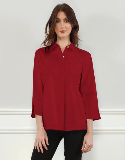 Xena 3/4 Sleeve Zip Back Shirt - Burgundy S