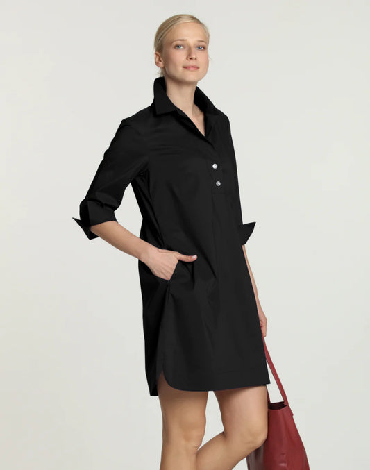 Aileen 3/4 Sleeve Button Back Dress- black