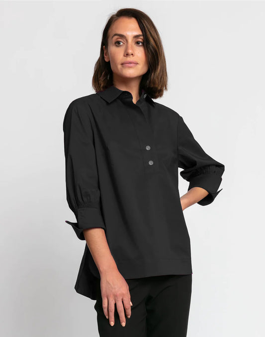 Morgan 3/4 Ruched Sleeve Top- Black