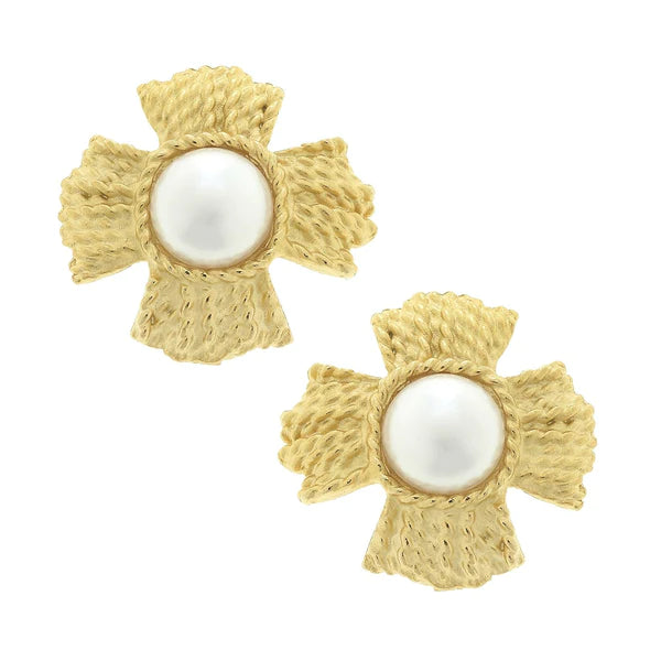 Braided Cross Pearl Clip Earring