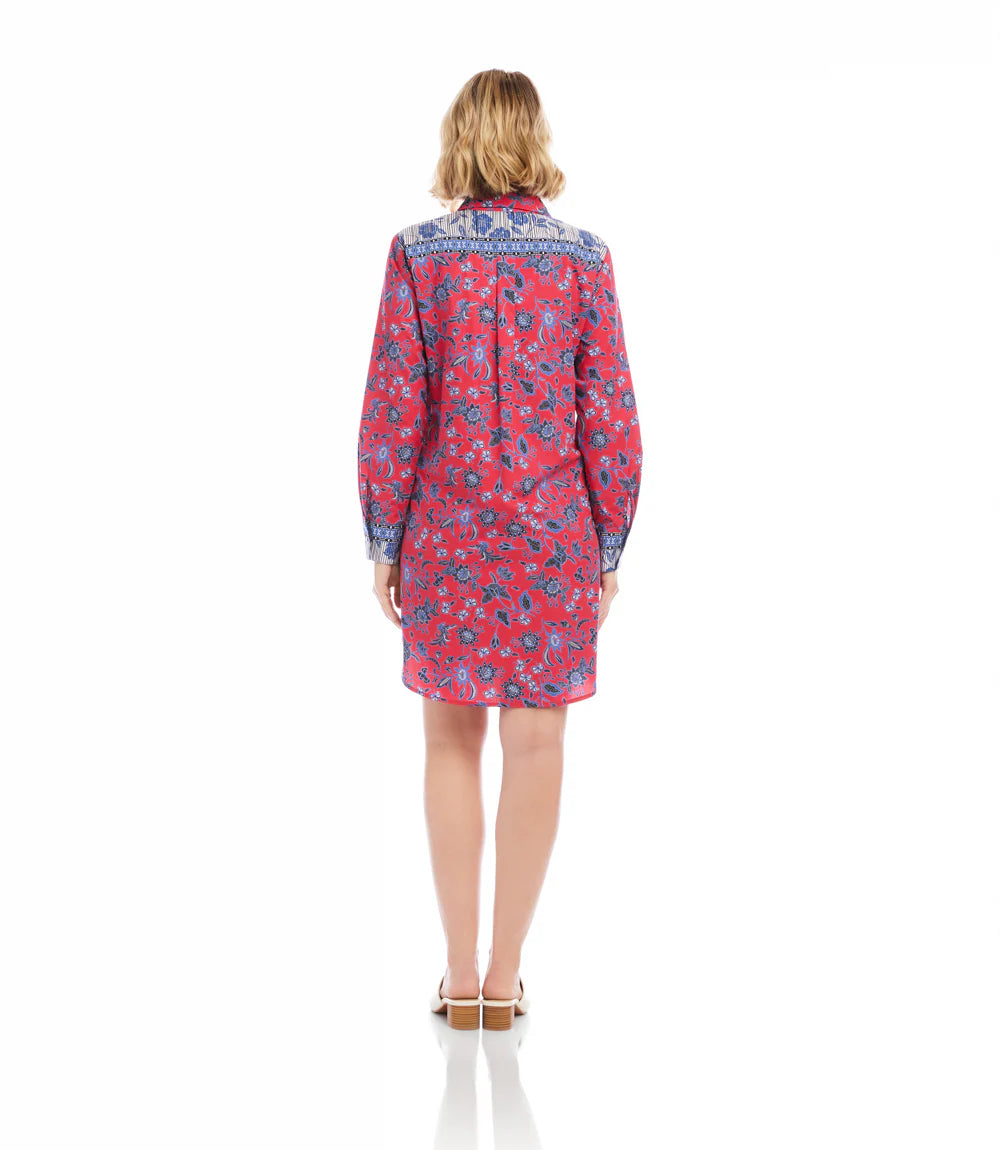 Long Sleeve Border Print Shirtdress