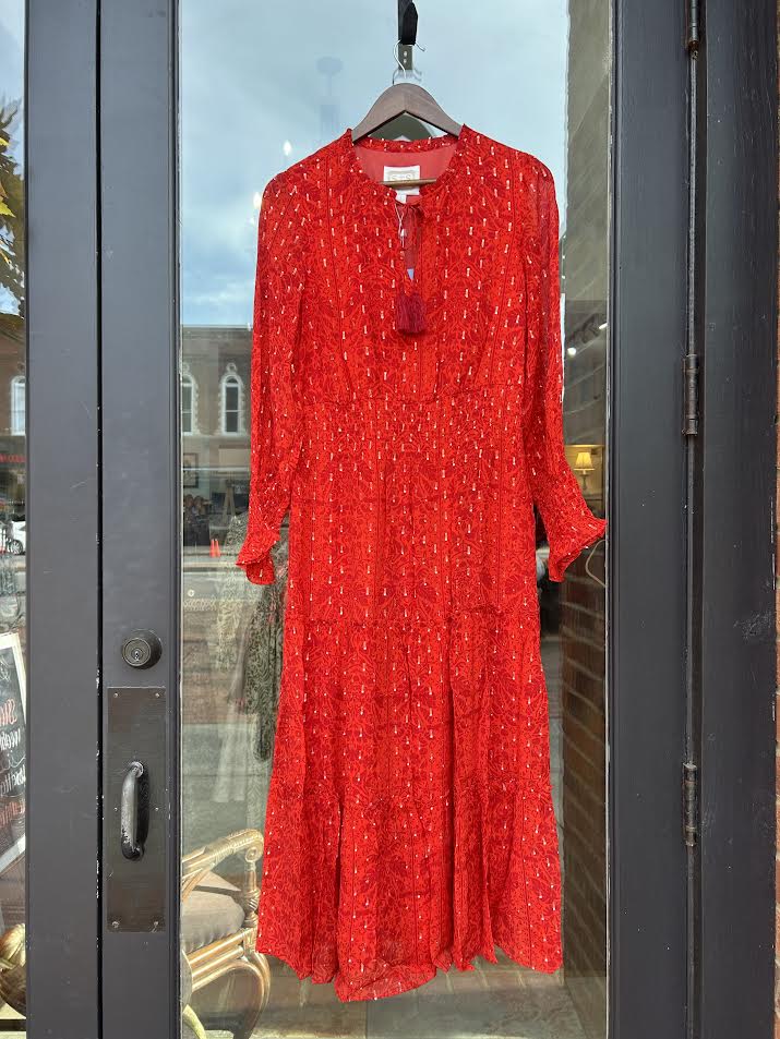 Long Sleeve Smocked Waist Midi Dress