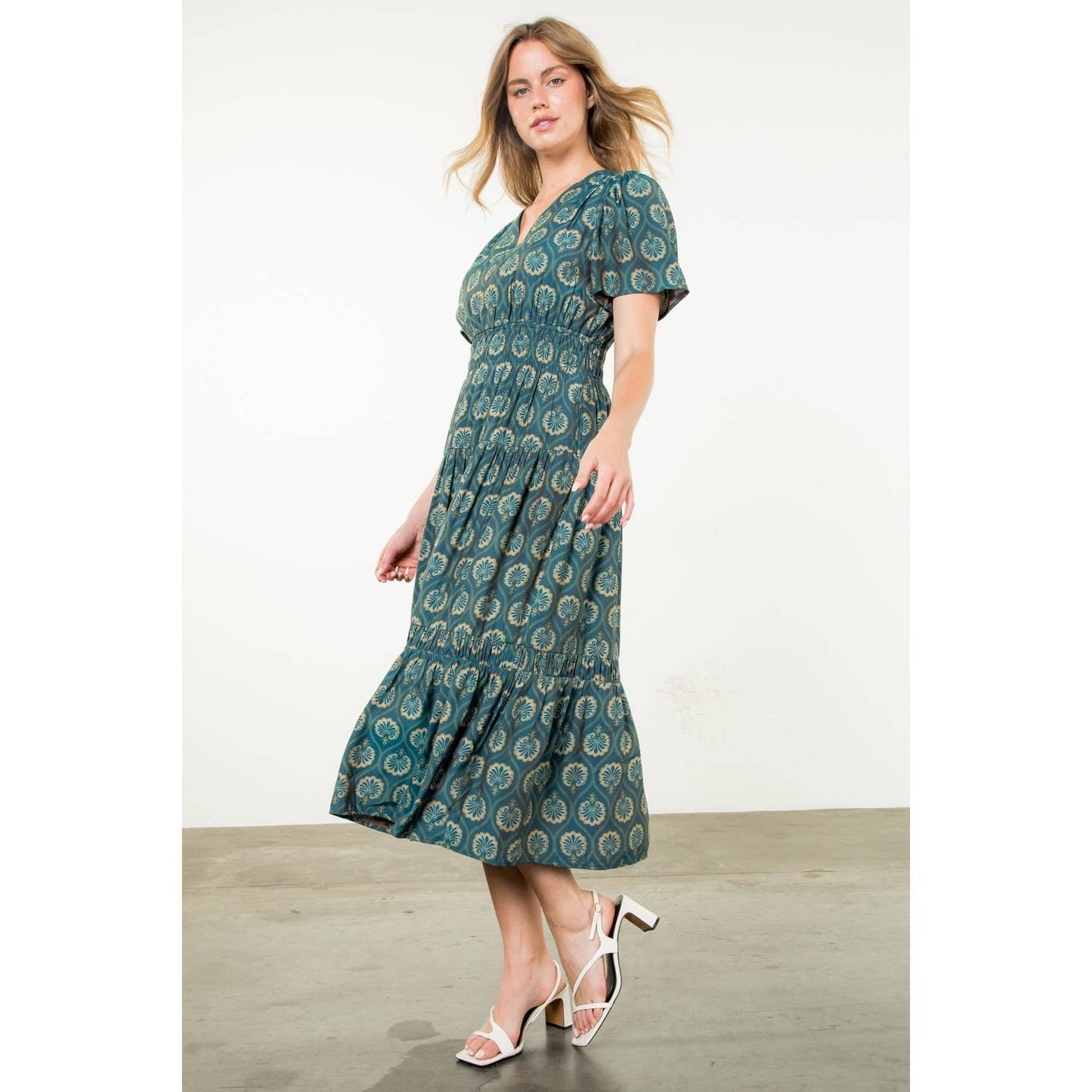 Smocked Waist Teal Maxi Dress