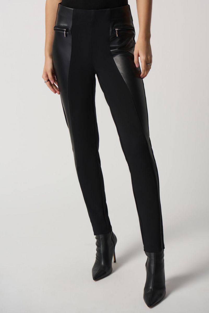 Black Faux-Leather Panel Leggings Style 233012