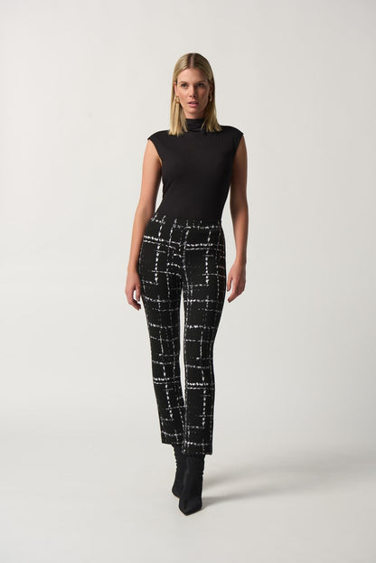 Plaid Slim-Fit Pants- Black/ Multi