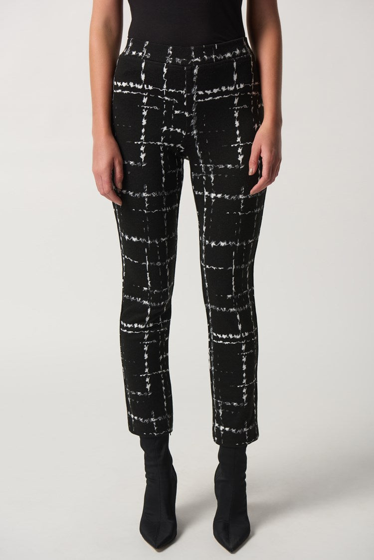 Plaid Slim-Fit Pants- Black/ Multi