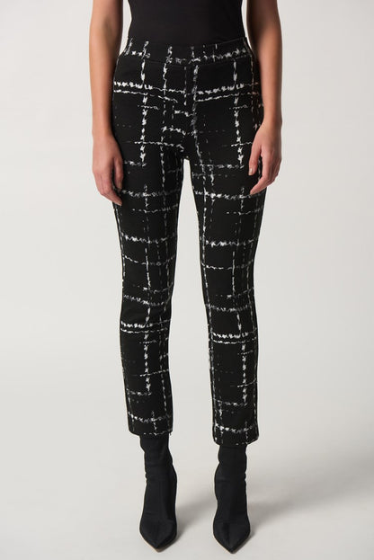 Plaid Slim-Fit Pants- Black/ Multi