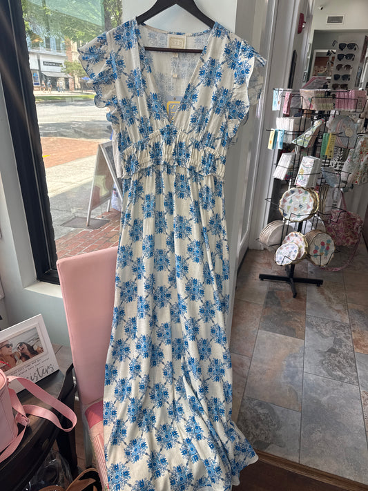 V-Neck Flutter Sleeve Maxi