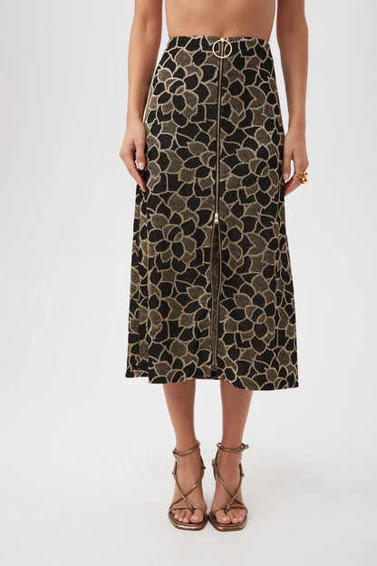 Zane Metallic Knit Jacquard Midi Skirt