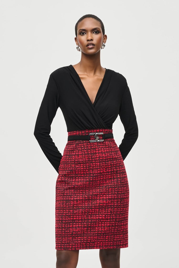 Jacquard Knit Plaid Sheath Dress