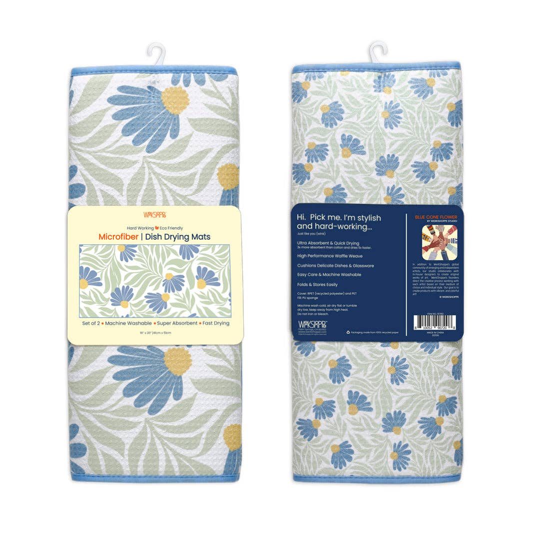 Blue Coneflower Dish Drying Mats, Set of 2