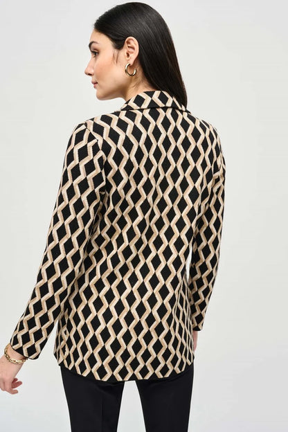 Brushed Jacquard Geometric Print Blazer