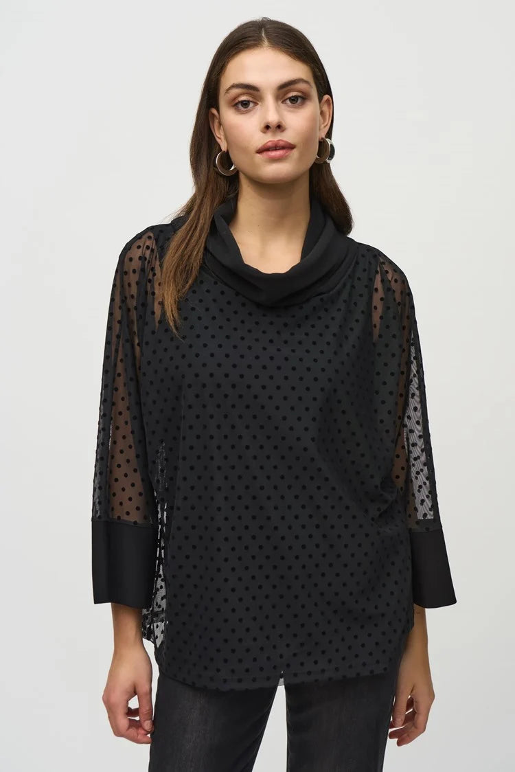 Dot Mesh And Silky Knit Layered Tunic