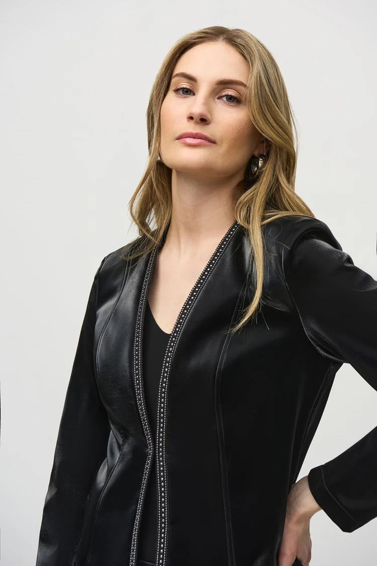 Leatherette Jacket with Rhinestone Trim