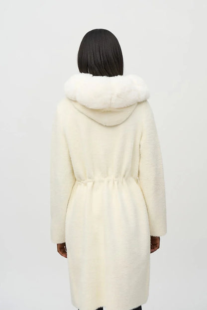 Sweater Knit and Faux Fur Hooded Coat