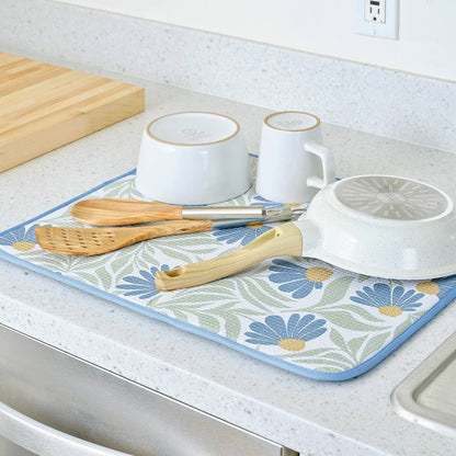 Blue Coneflower Dish Drying Mats, Set of 2