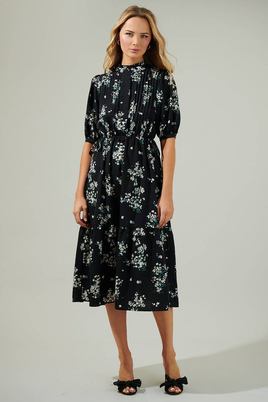 Magnol Floral Pleated Midi Dress