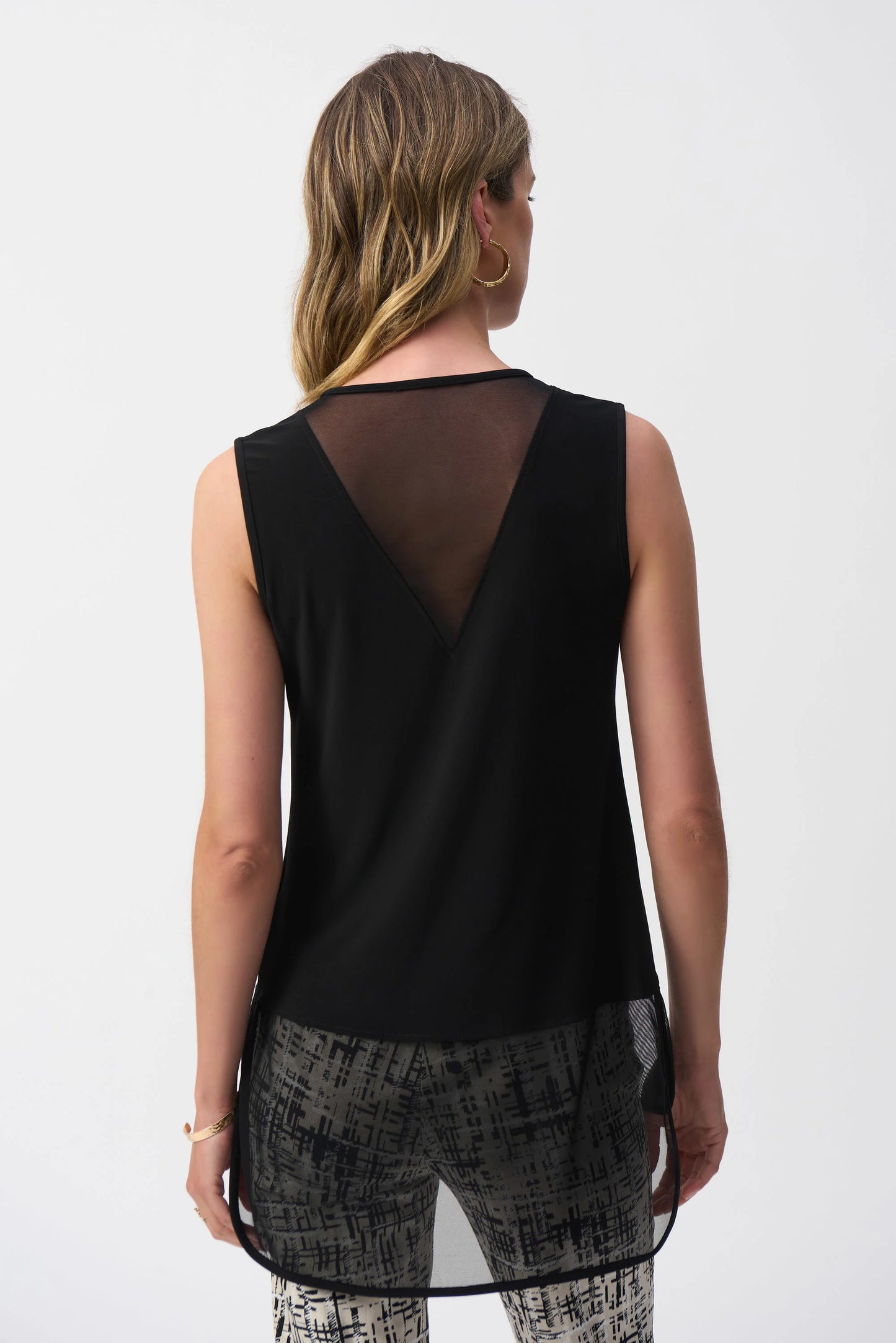 Silky Knit And Mesh Sleeveless Top