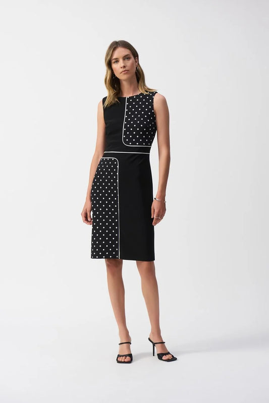 Silky Knit Dot Print Sleeveless Sheath Dress