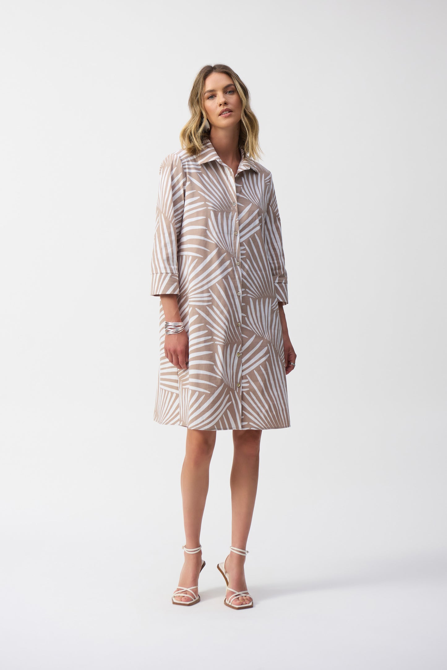 Stretch Poplin Tropical Print Shirt Dress