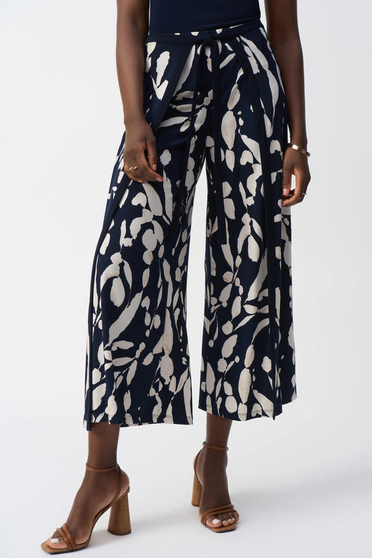 Silky Knit Abstract Print Wide Leg Pants