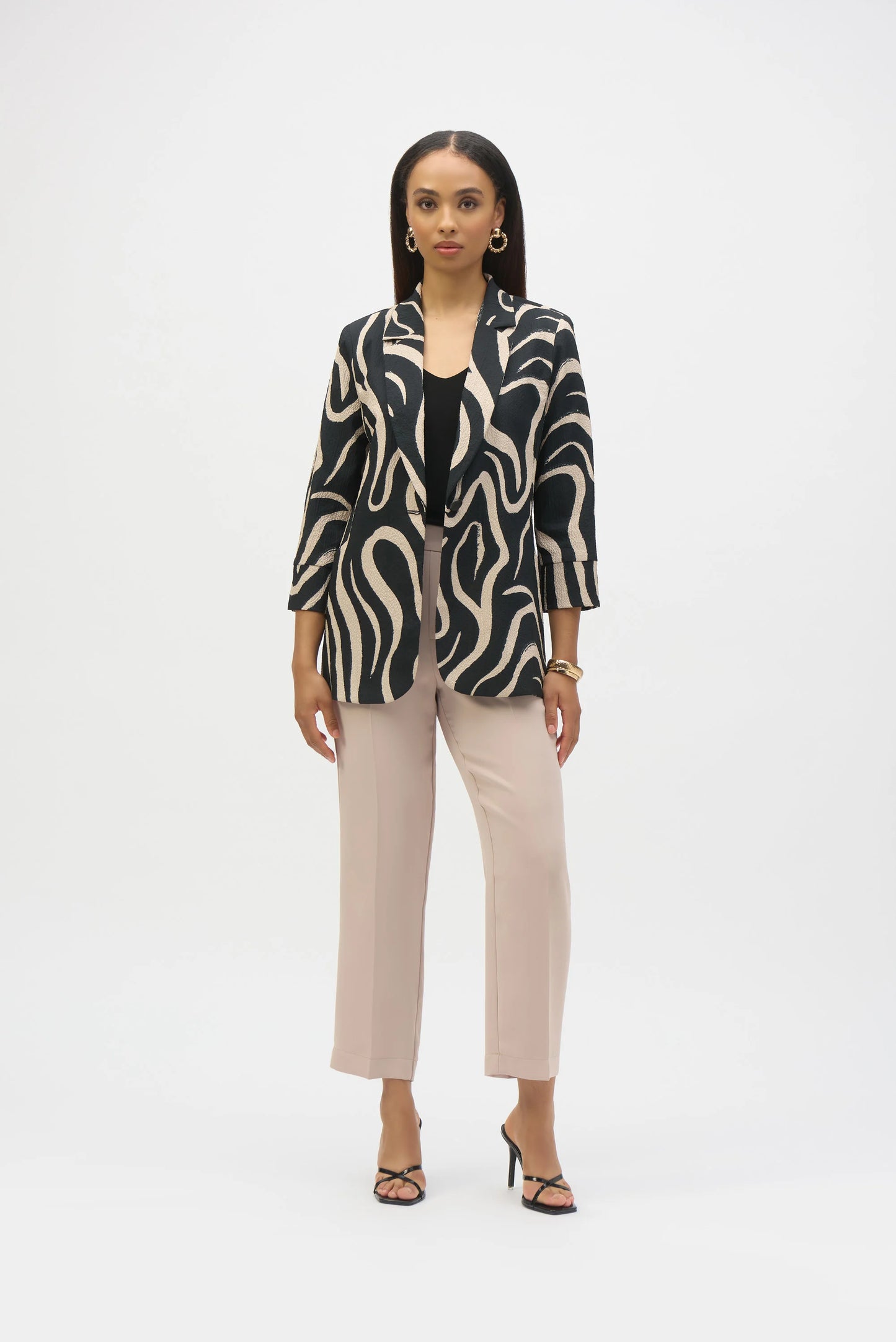 Seersucker Abstract Print Straight Blazer