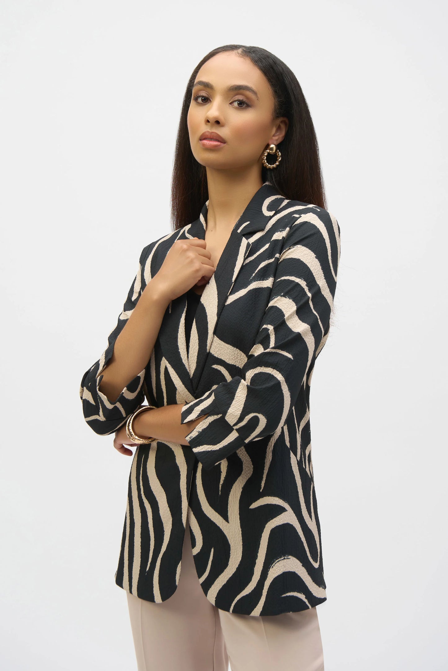 Seersucker Abstract Print Straight Blazer