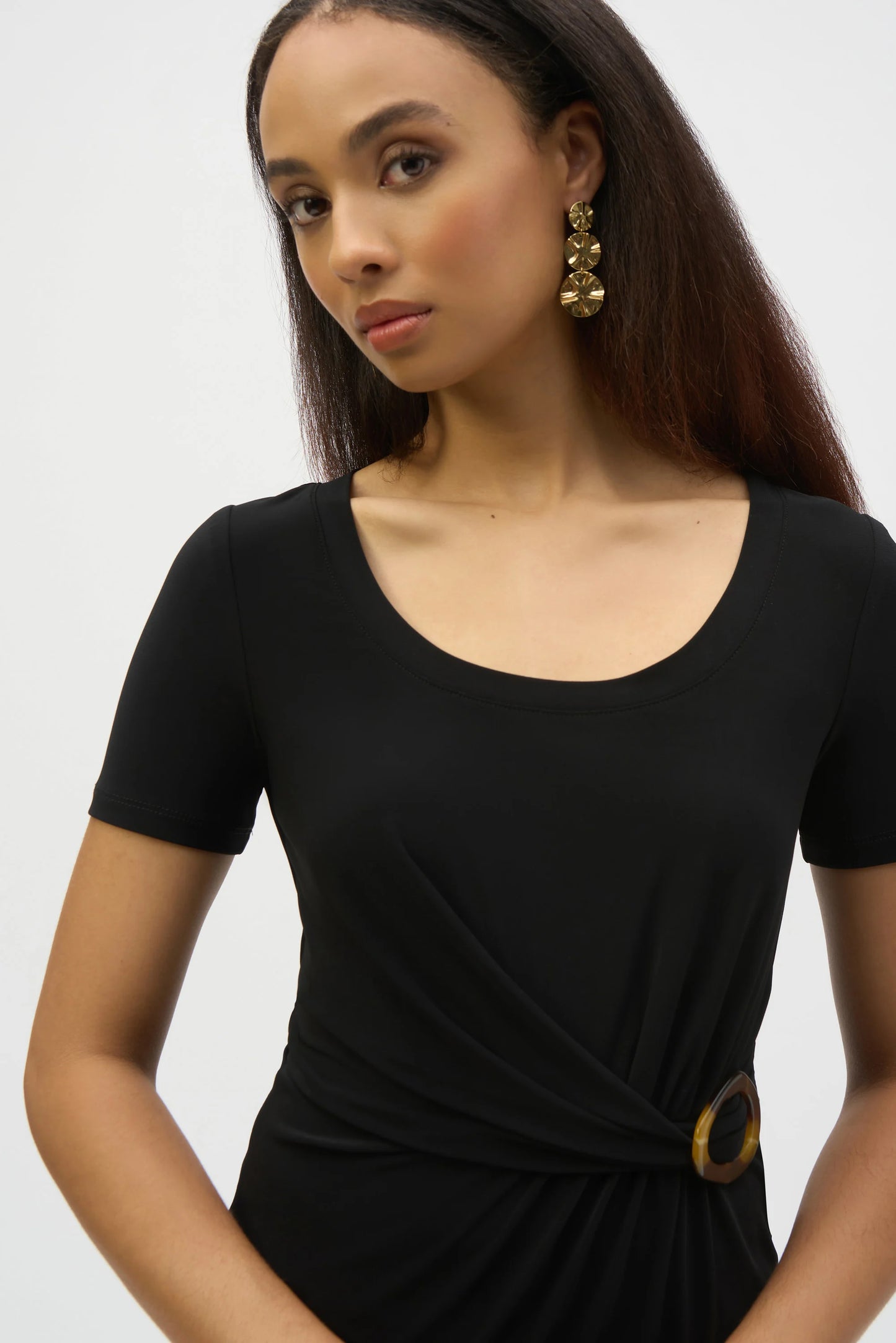 Silky Knit Fitted Top With Buckle Detail