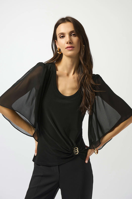 Silky Knit and Chiffon Fitted Top