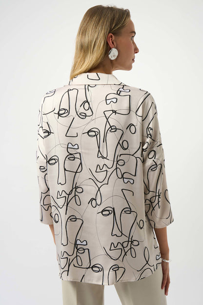 Hammered Satin Abstract Face Print Boxy Top