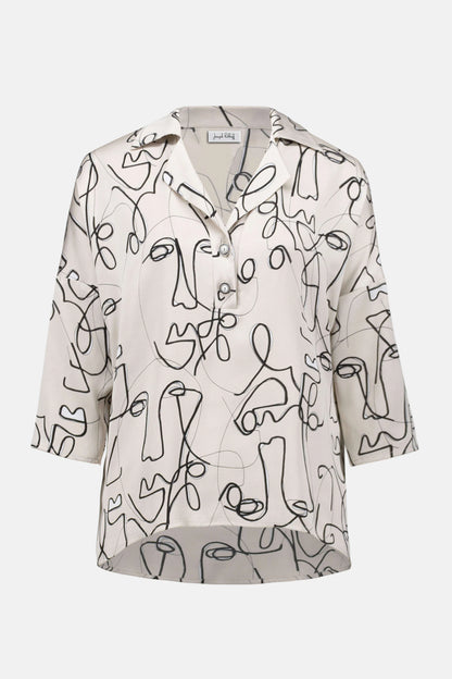 Hammered Satin Abstract Face Print Boxy Top