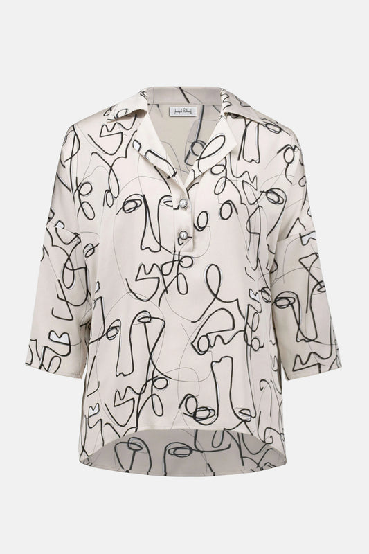 Hammered Satin Abstract Face Print Boxy Top