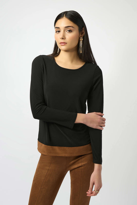 Silky Knit & Suede Colour-Block Straight Top