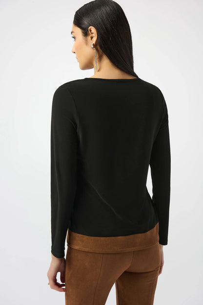 Silky Knit & Suede Colour-Block Straight Top